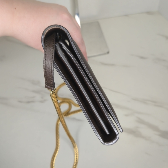 YSL Brown Leather Y-Ligne Clutch Pochette Shoulder Bag with Chain - Picture 5 of 12